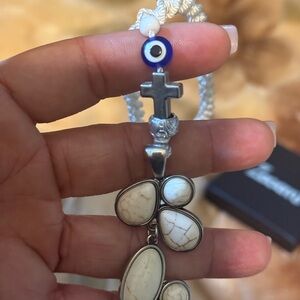 Silver and White Pendant Necklace